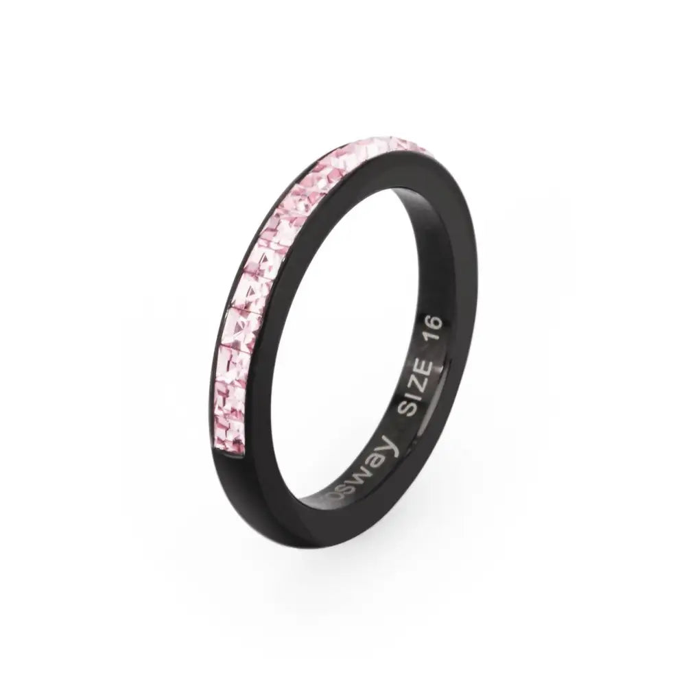 Anello donna Brosway Tring BTGC21E in silicone nero e rosa con motivo floreale, taglia 16