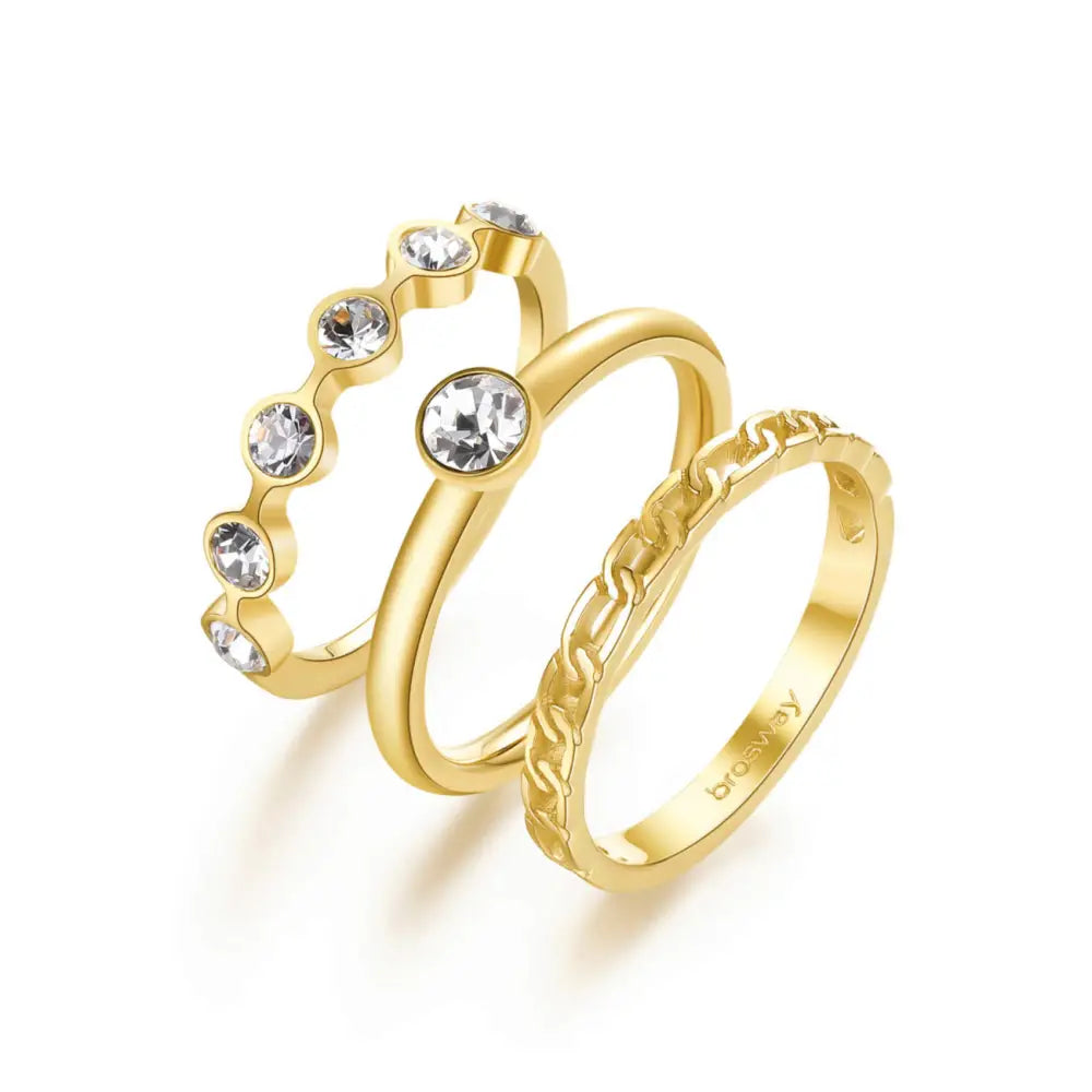 Anello Brosway Triplo Donna Symphonia in acciaio con corona dorata e gemme trasparenti
