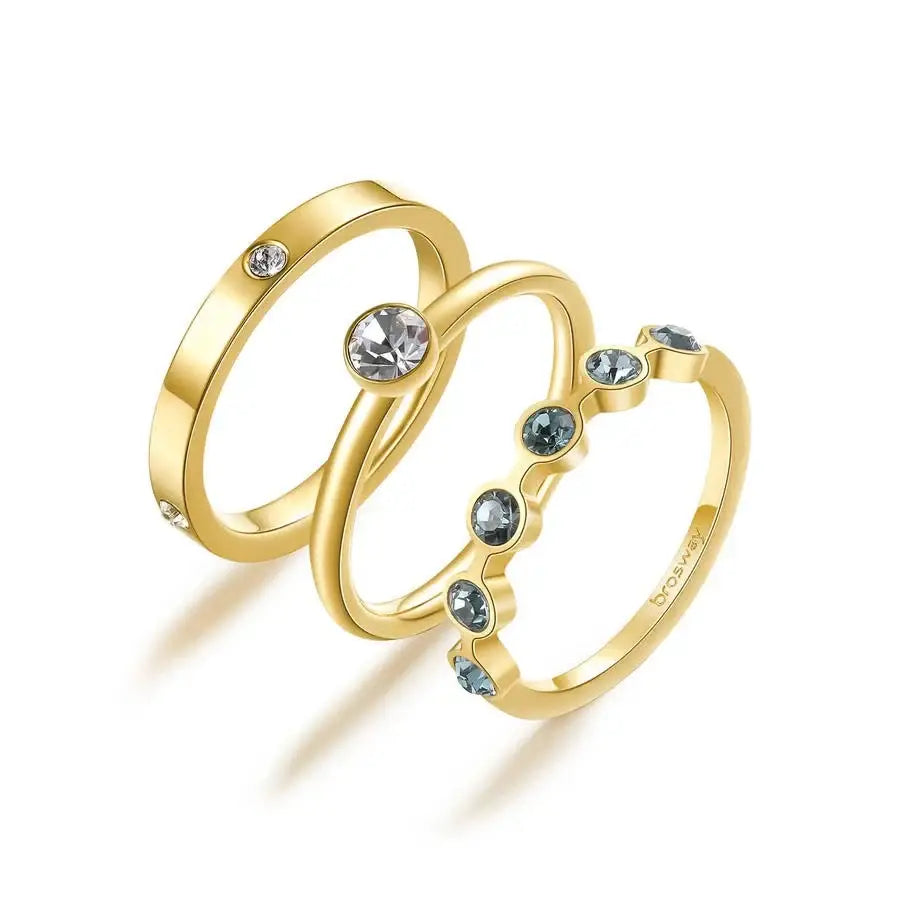 Anelli stacking oro con gemme trasparenti e blu, Brosway Symphonia BYM94B misura 14