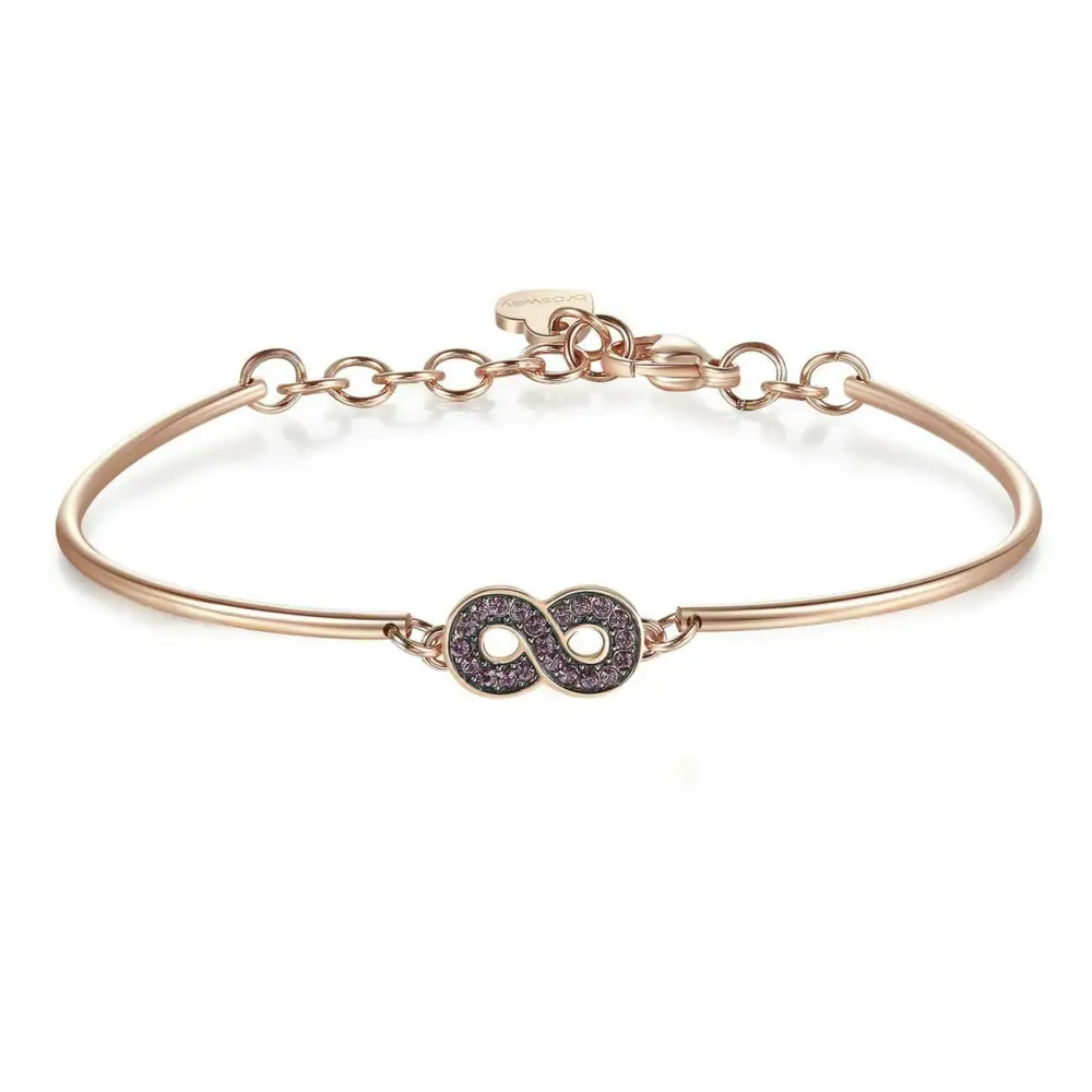 Bracciale infinito Brosway Chakra BHK366 in oro rosa con accenti di diamanti neri