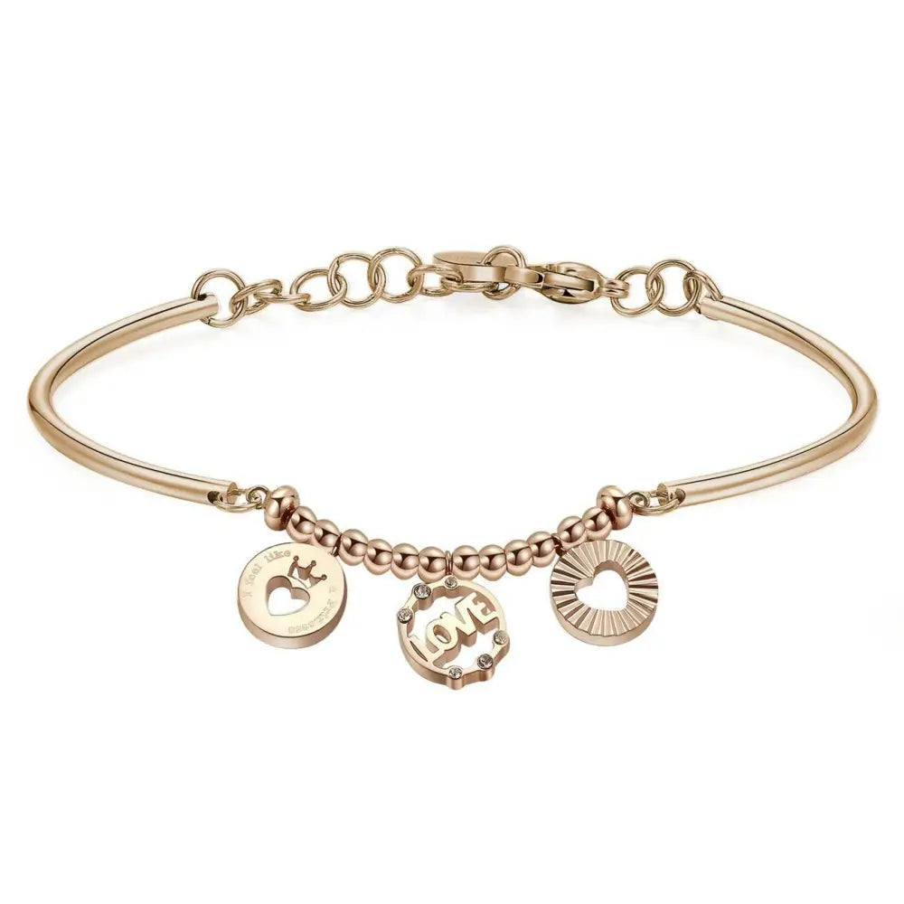 Bracciale Brosway Chakra BHK380 Amore in oro rosa con ciondoli circolari e dettagli in perline