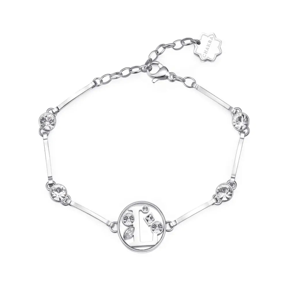 Bracciale Brosway donna chakra lettera L con teschio argento, cristalli e chiusura a moschettone
