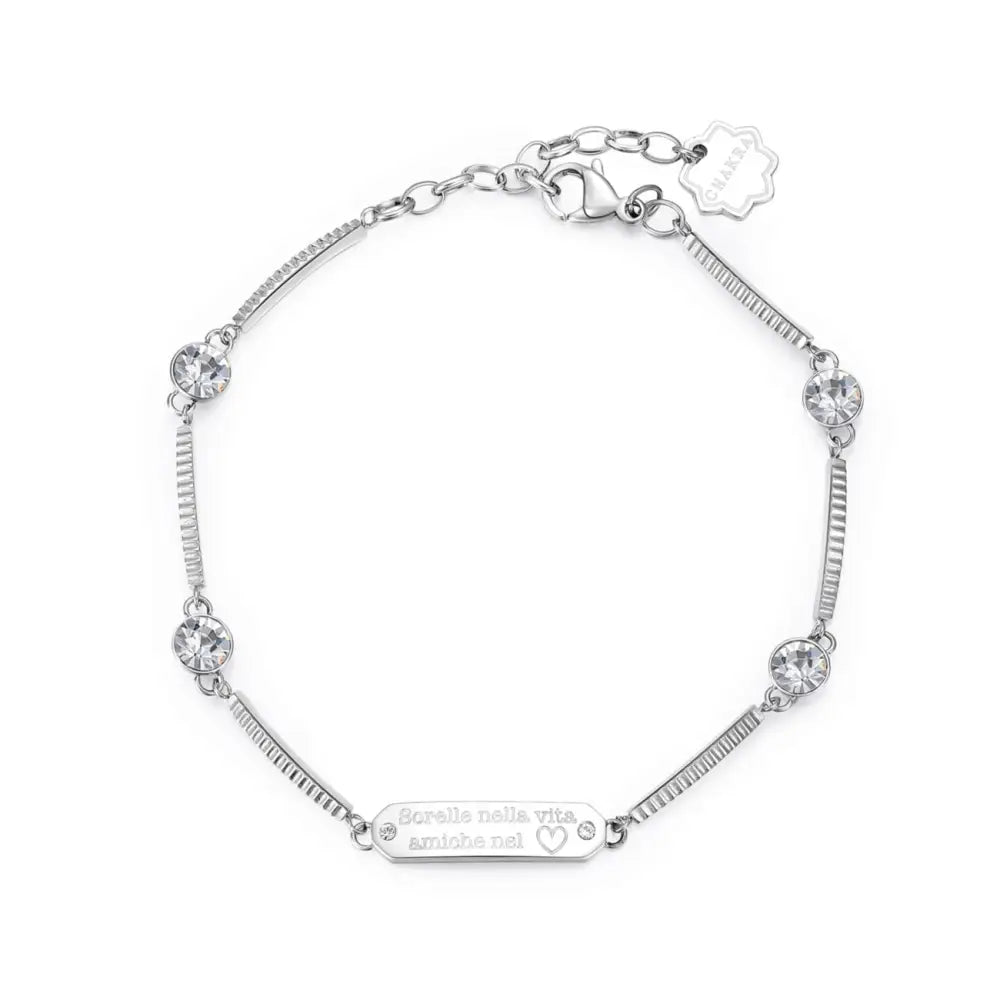 Bracciale donna Brosway Chakra Sorella BHKB035 in argento con accenti floreali e testo inciso
