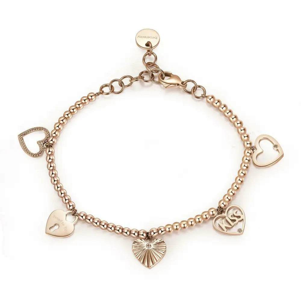 Bracciale donna Brosway Chant BAH19 in acciaio rosa oro con cuori e iniziali
