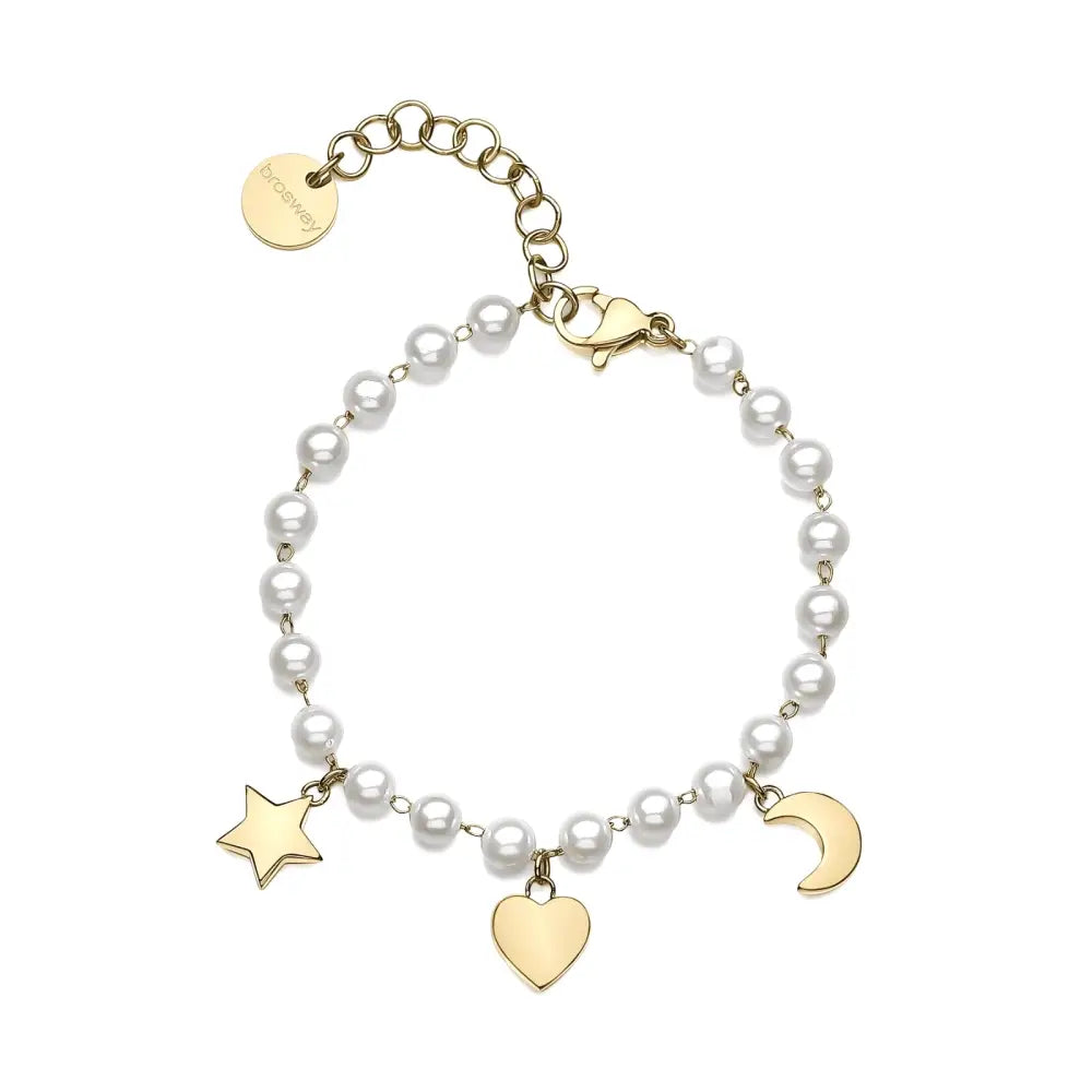 Bracciale donna Brosway Chant in acciaio con pendenti, perle e chiusura a cuore