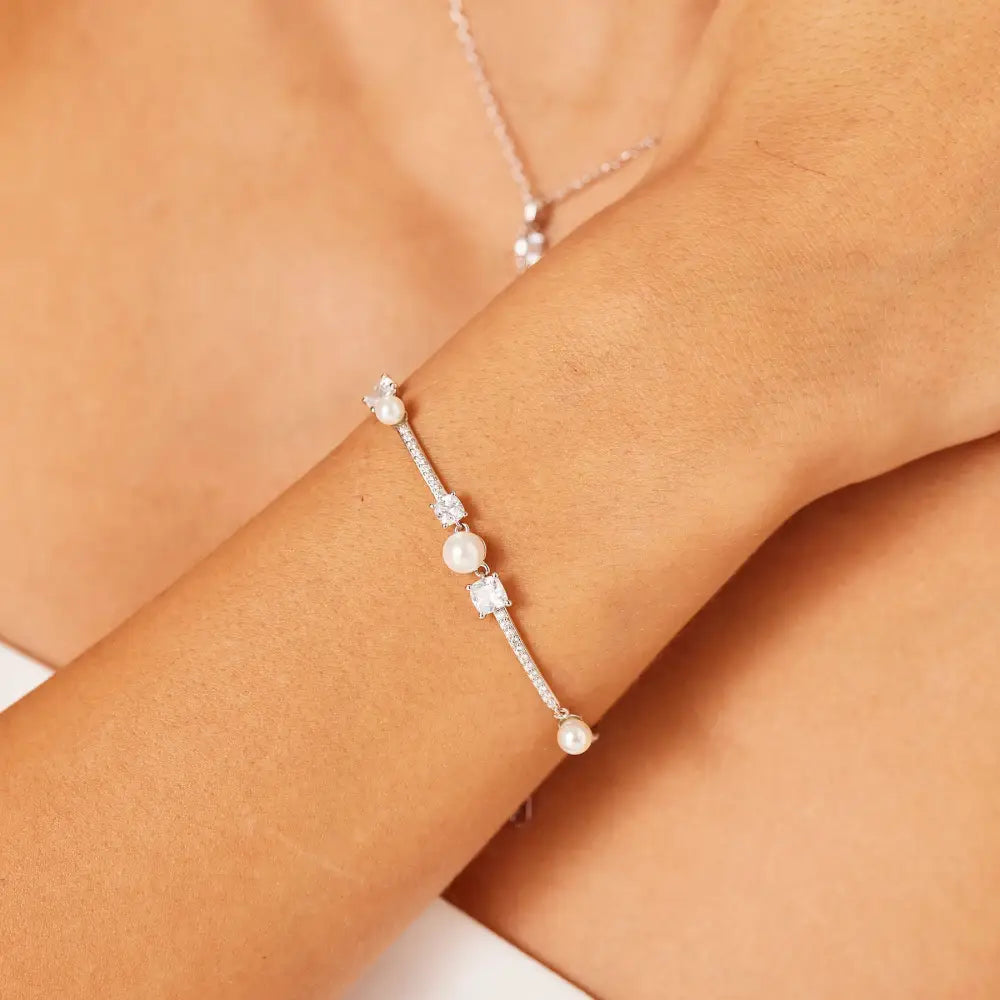 Bracciale Brosway donna in argento 925 con perle e CZ, collezione Fancy