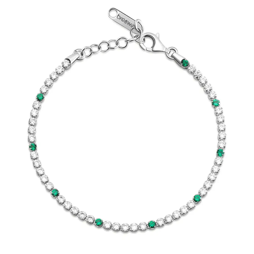 Bracciale tennis donna Brosway in argento 925 con smeraldi e diamanti, chiusura a toggle