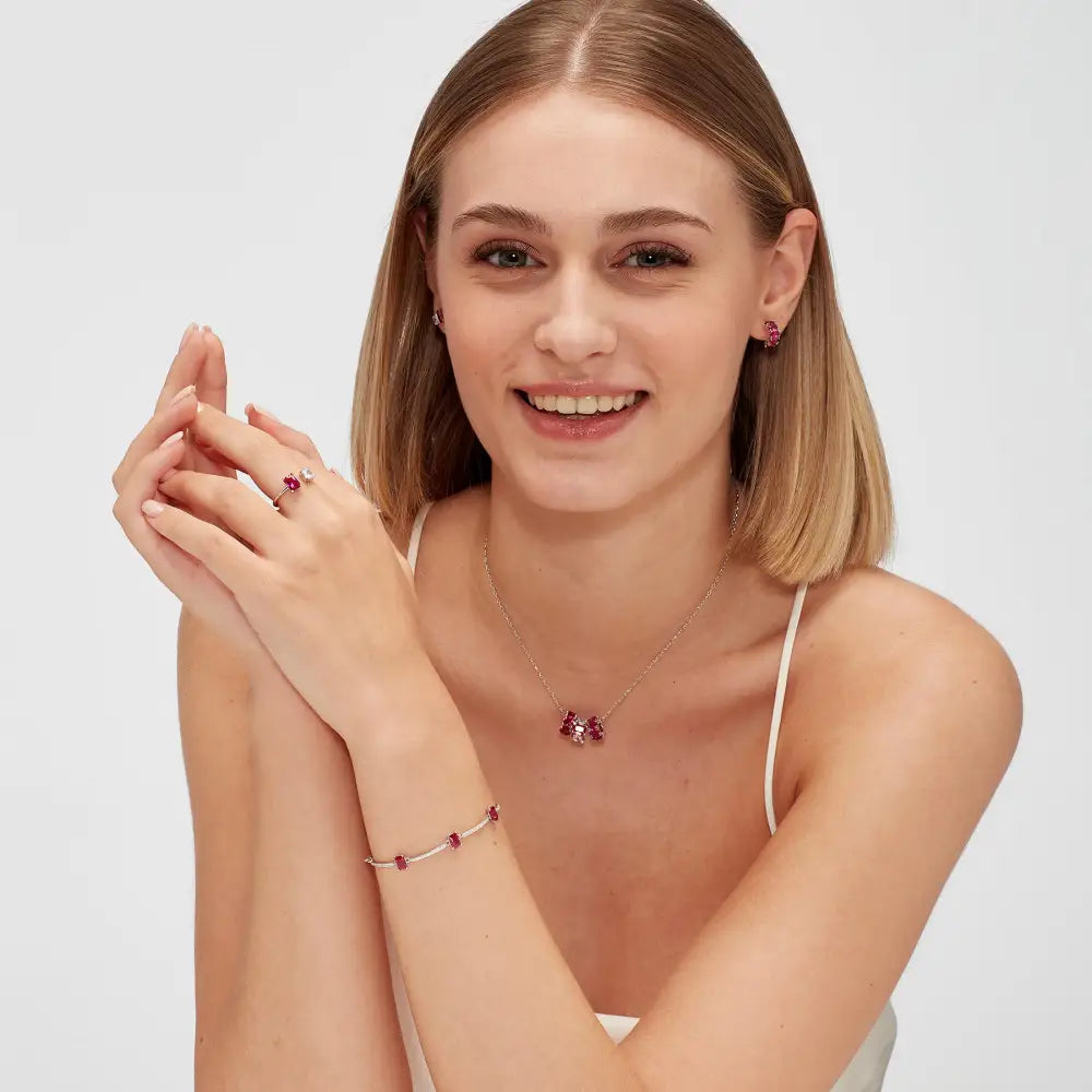 Bracciale donna Brosway in argento 925 rosa oro con gemme rosse Fancy FPR04