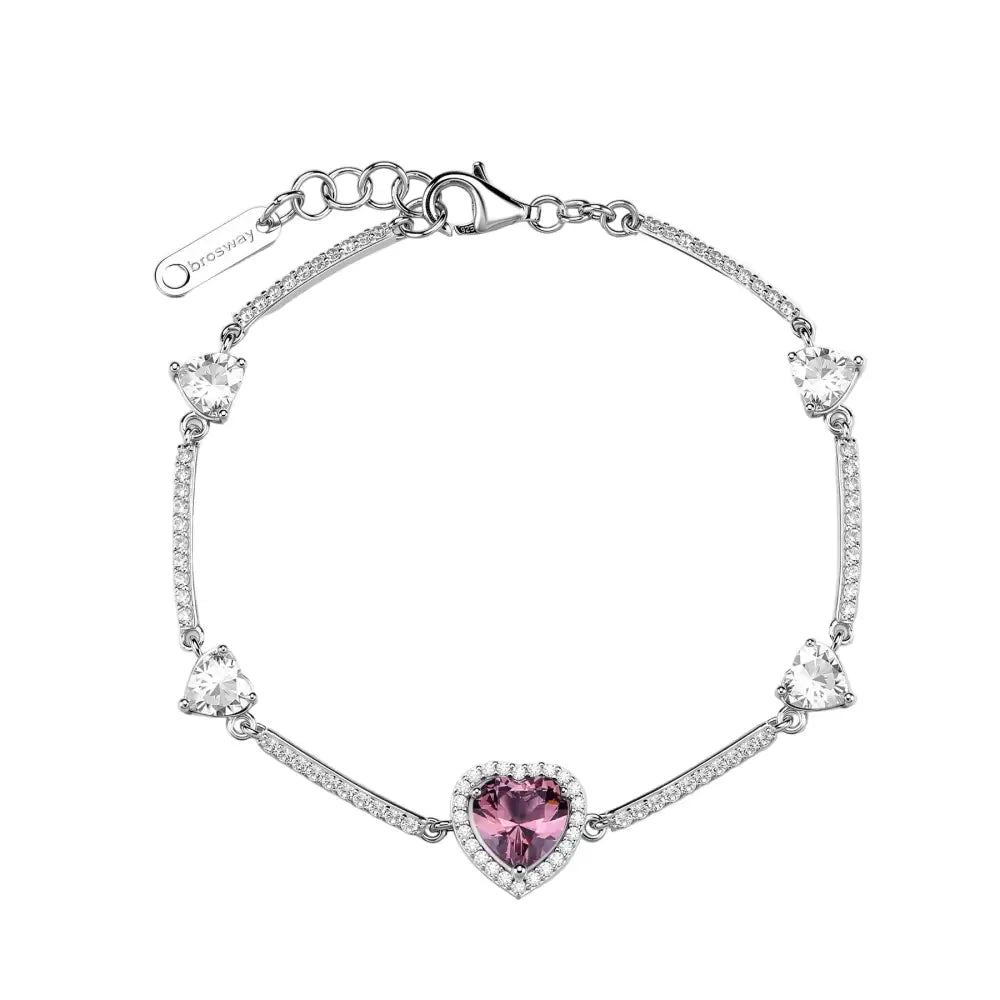 Brosway bracciale donna in argento 925 con cristallo rosa a forma di cuore e cristalli trasparenti collezione fancy ftp23