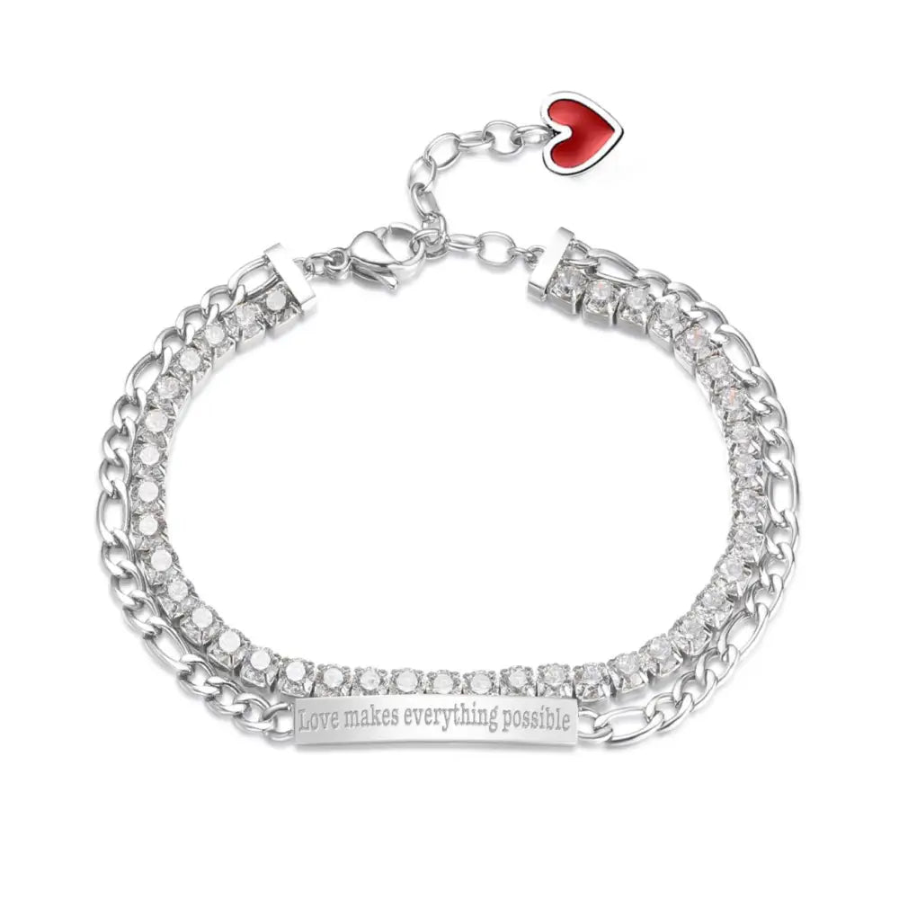 Bracciale tennis Brosway donna Desideri Amore BEI066 con catena doppia silver, charm cuore rosso e incisione amore rende tutto possibile