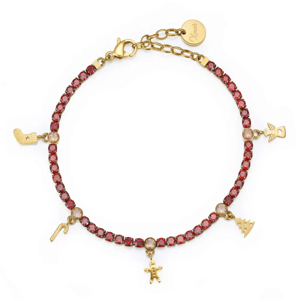 Bracciale Brosway Tennis Donna Desideri Natale Limited Edition con charms dorati e perline oro rosse