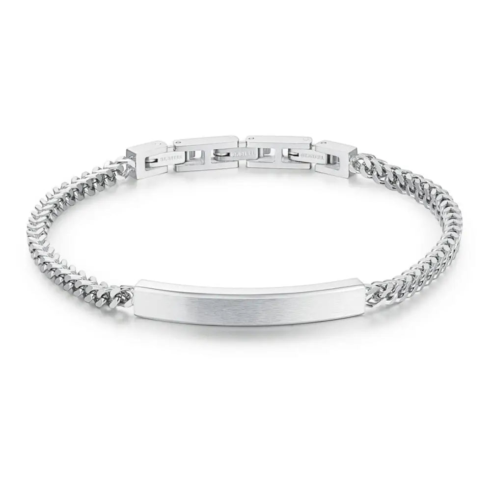 Bracciale Brosway INK uomo catena curb argento con tag rettangolare lucido