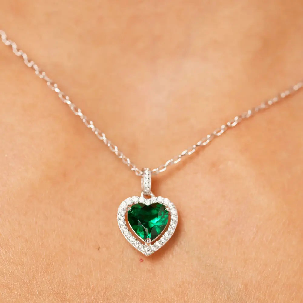 Collana cuore smeraldo con accenti diamanti, catena argento Brosway FANCY FLG144