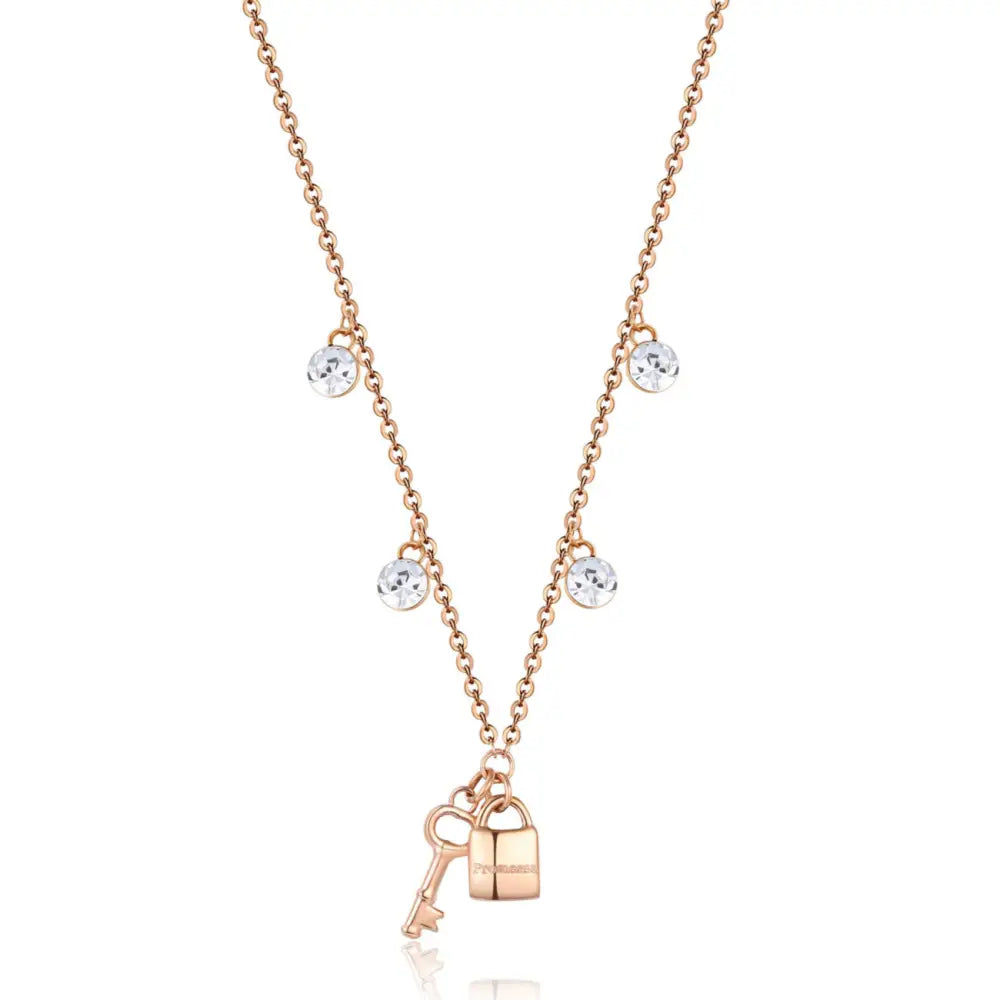 Collana Brosway Chakra donna in acciaio lucchetto rosa oro con cristalli