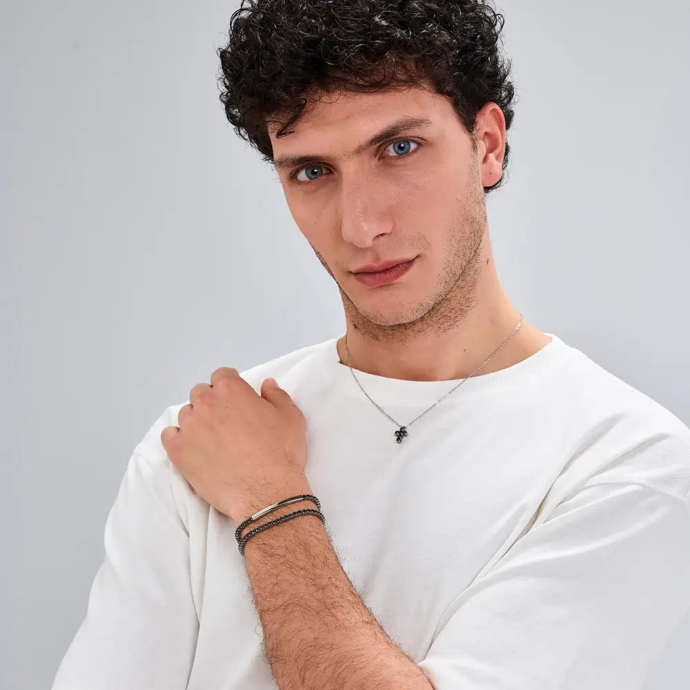Bracciale Brosway in pelle nera con charm teschio argento