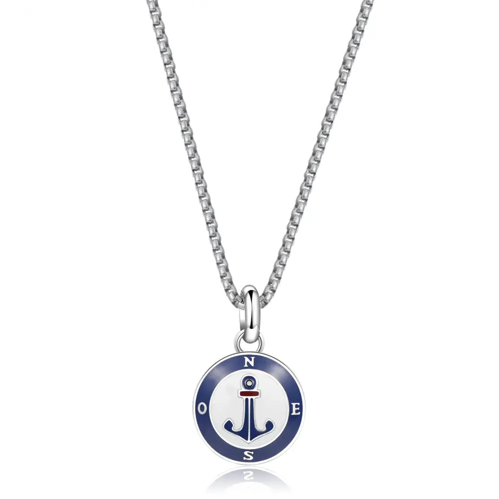 Collana Brosway Uomo Horizon BHO02: ancora argento con smalto blu e lettering bianco