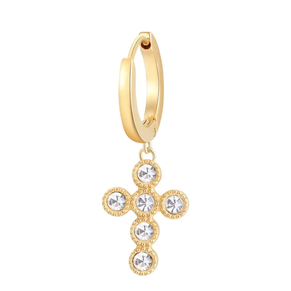 Orecchino monorecchino donna Brosway Chakra Croce BHKE019 con croce dorata e gemme trasparenti