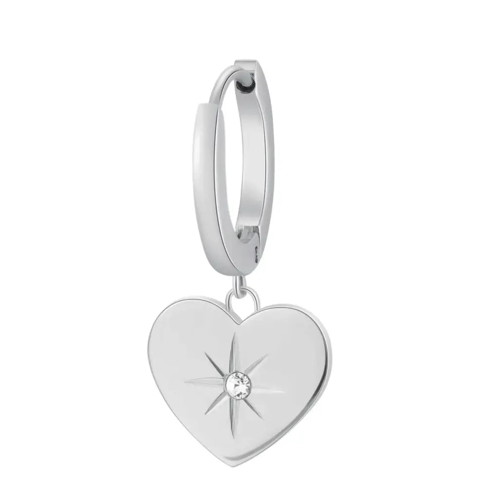 Orecchino a cerchio Brosway Monorecchino Donna Chakra Cuore con charm a cuore dargento, design a stella e piccolo diamante