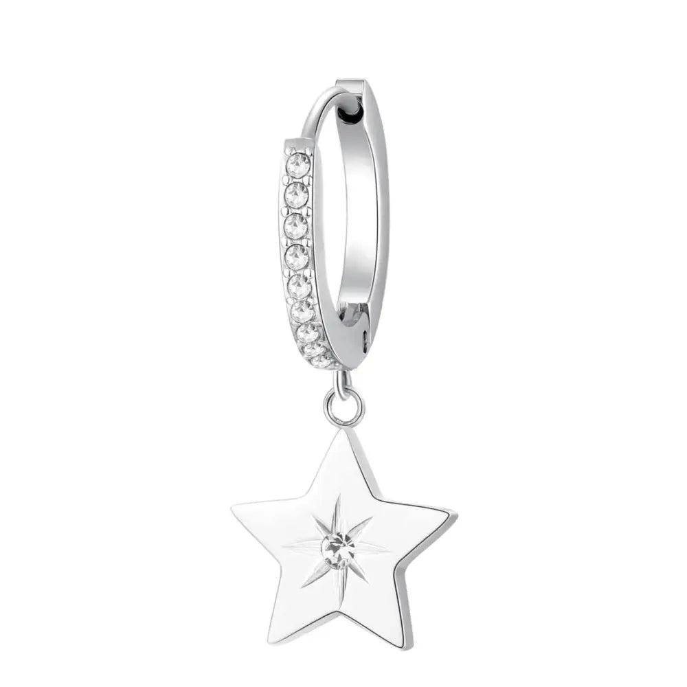 Orecchino a cerchio Brosway Monorecchino Donna Chakra Stella con zirconi a forma di stella argento