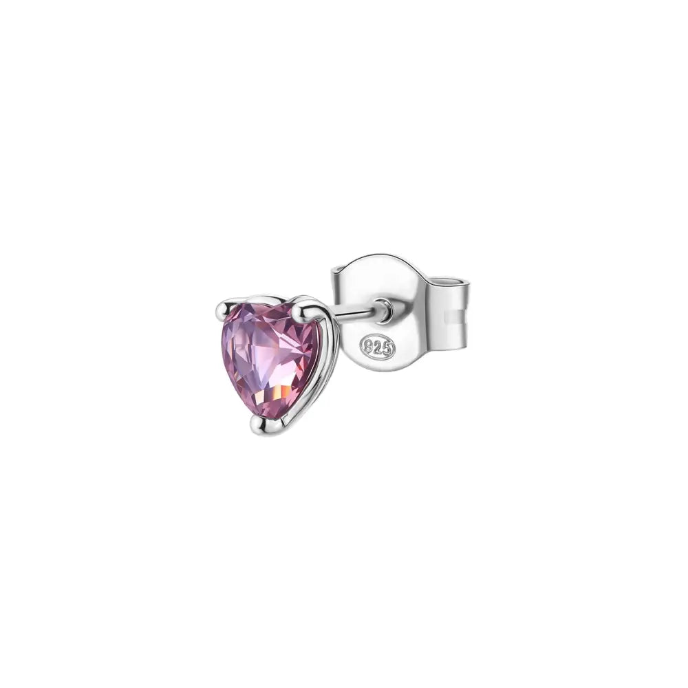 Orecchino brosway monorecchino donna in argento 925 con cuore delicato e pietra rosa sfaccettata collezione fancy ftp09