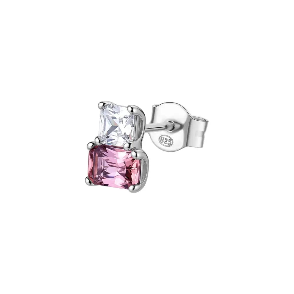 Orecchino stud in argento 925 con pietra rettangolare rosa e trasparente collezione fancy brosway