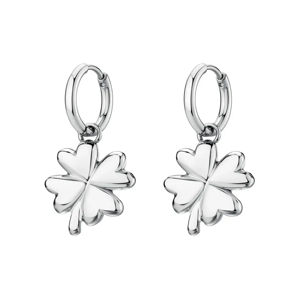 Orecchini Brosway a cerchio con quadrifoglio dondolante argento cuore lucido