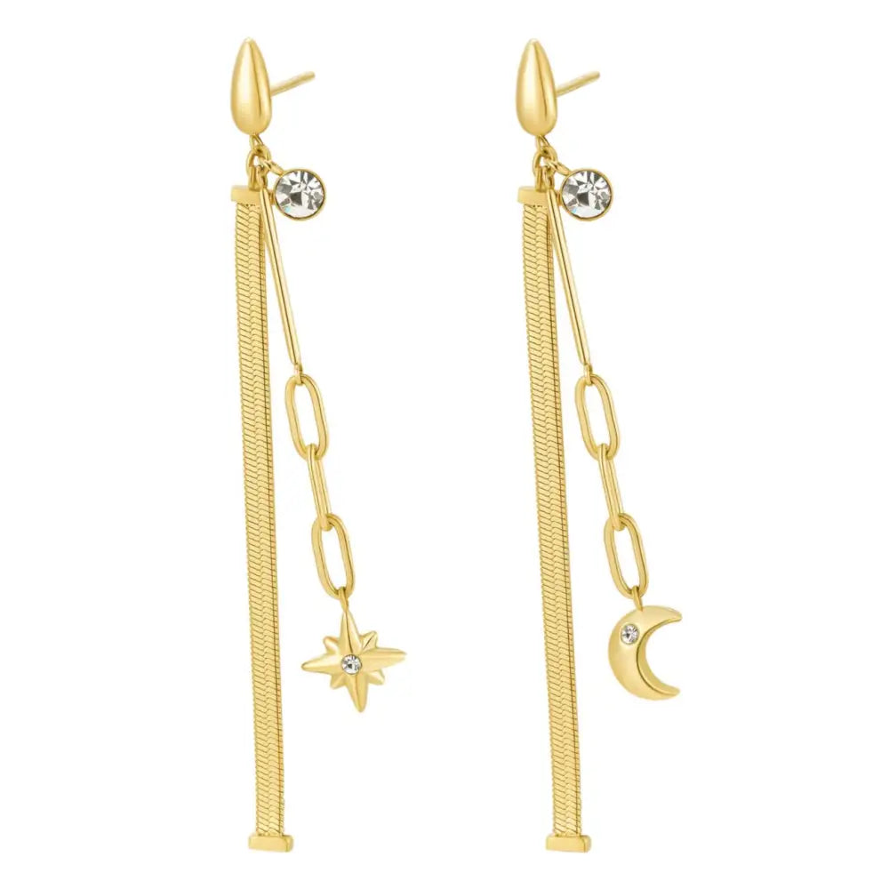 Orecchini Brosway Chant donna in acciaio BAH54 con stella d’oro e goccia luna