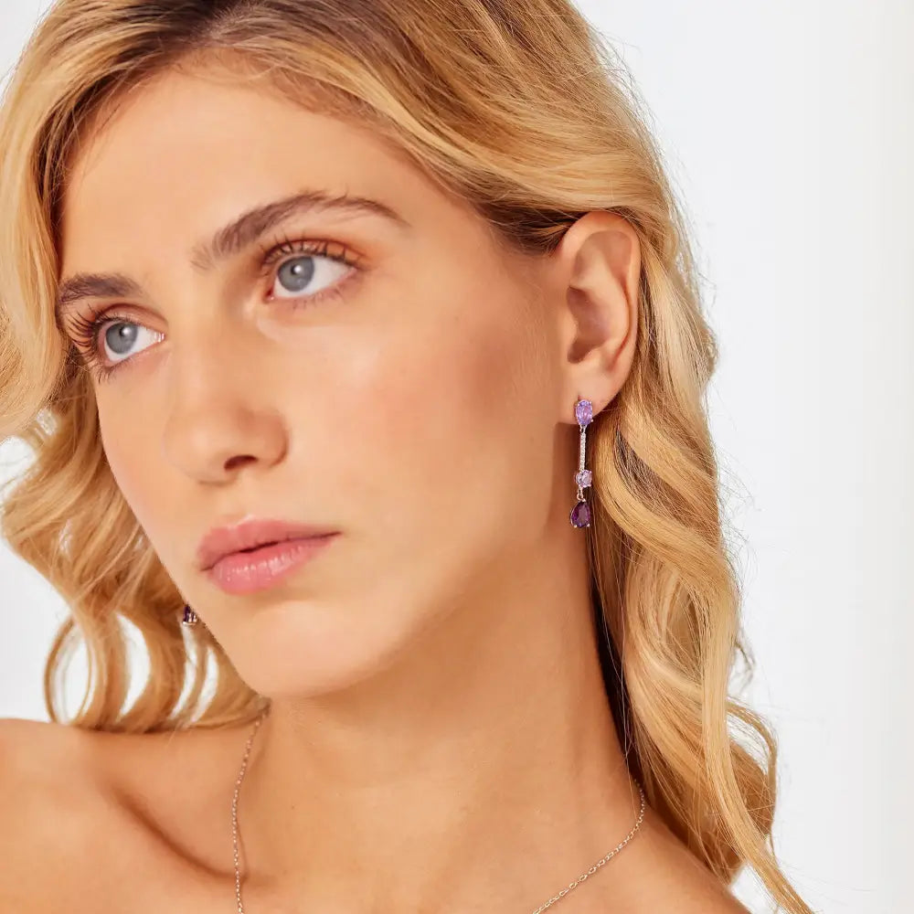 Orecchini a goccia in cristallo viola con accenti oro Brosway FANCY FMP133