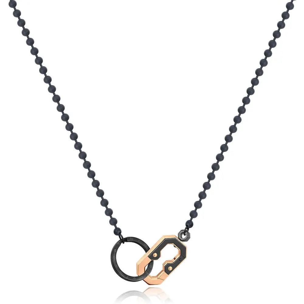 Collana di perle nere con charm rosa oro e gunmetal Brosway K2 Biker