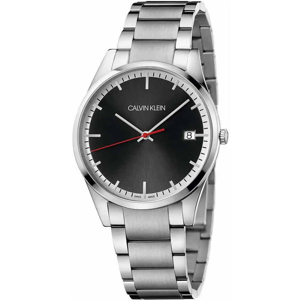 Orologio Calvin Klein uomo Swiss Made K4N2114X argento acciaio nero quadrante rosso secondi