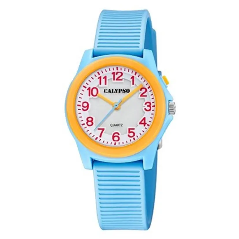 Orologio Calypso Junior K5823/3 con quadrante illuminato, cinturino azzurro e accenti arancioni