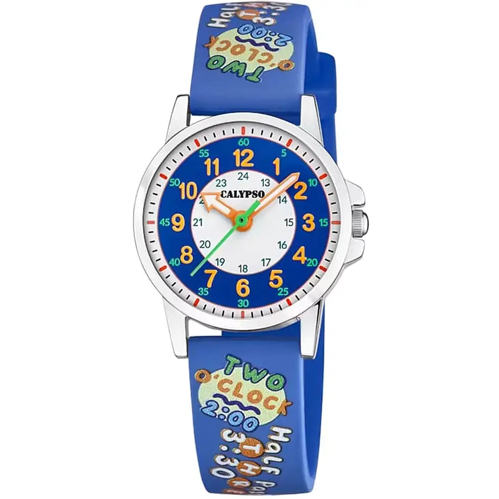 Orologio Calypso analogico bambino blu in gomma con numeri colorati