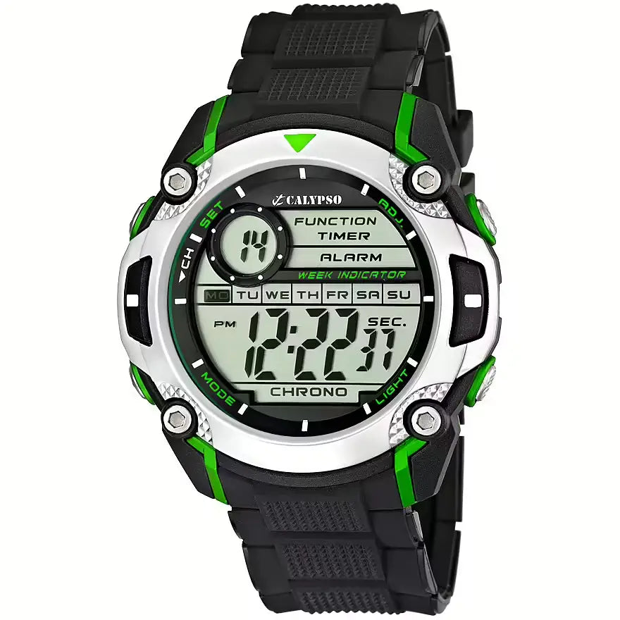 Orologio digitale Calypso da uomo K5577/3 nero e verde sportivo con cronografo