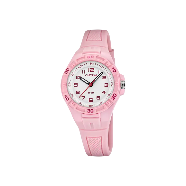 Orologio Casio Calypso rosa con quadrante bianco e indici neri, cinturino gomma
