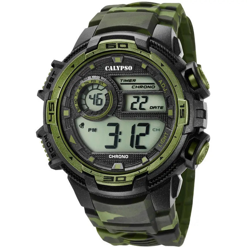 Orologio digitale uomo Calypso X-TREM K5723/2 con pattern mimetico verde nero in plastica