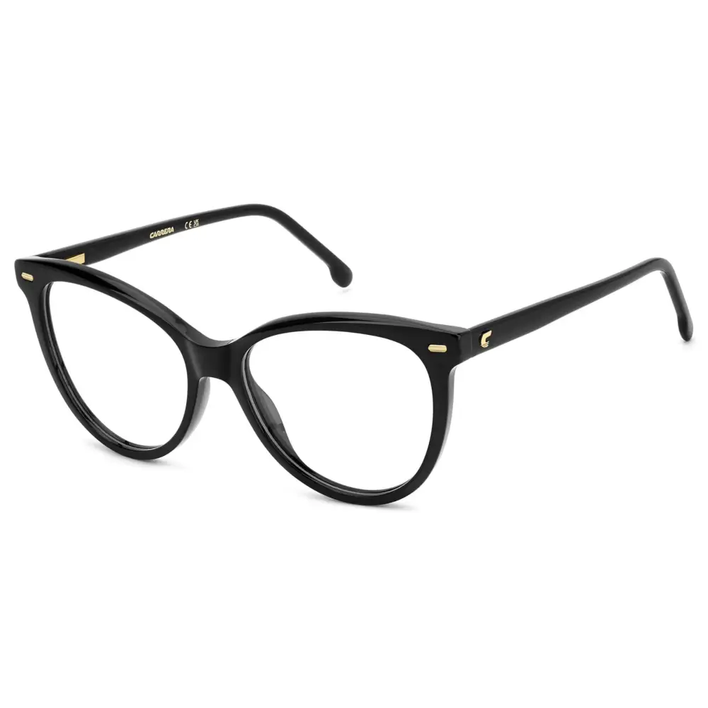 Occhiali da vista da donna Carrera 3048 colore 807 calibro 52/17 neri a gatto con accenti oro e montatura in acetato elegante