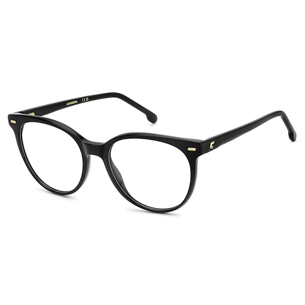 Occhiali da vista Carrera 3059 donna tondi in acetato nero con accenti oro e lenti trasparenti