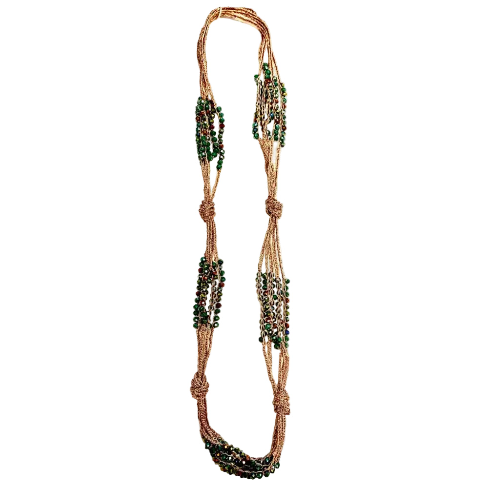 Collana artigianale Bosco Dorato con perle sfaccettate e corde viscose