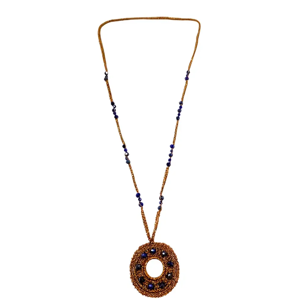 Collana handmade Anello di Luce Blu con cristalli sfaccettati rame e gemme blu