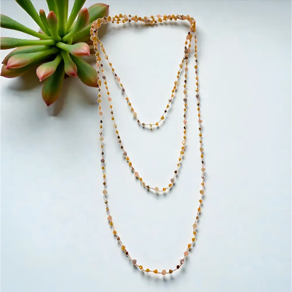 Collana handmade Aurora Tre Giri con perline sfaccettate ambra e lavanda