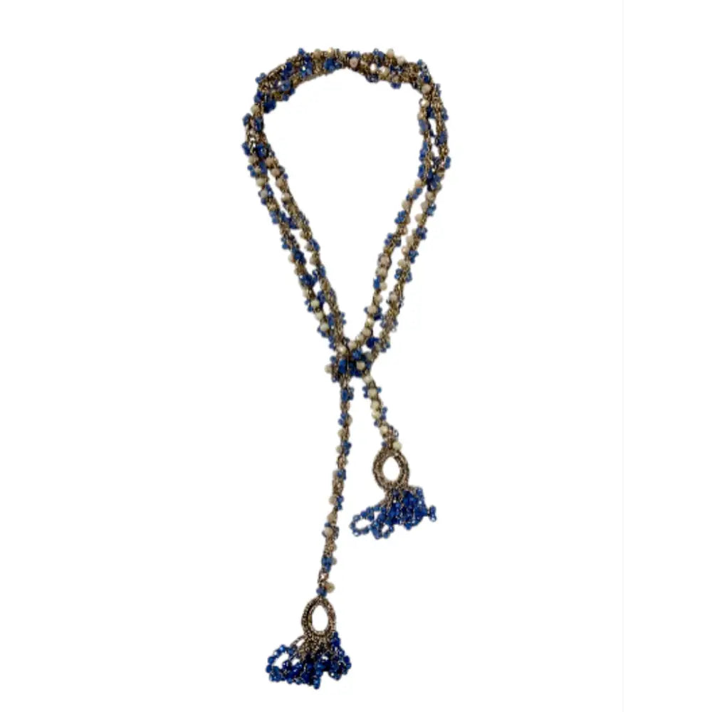 Collana handmade Azzurra Lariat annodabile con cristalli sfaccettati blu