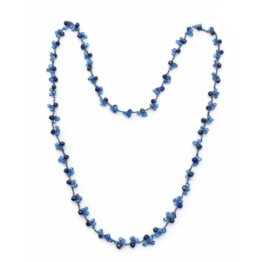 Collana handmade Breva con cristalli sfaccettati blu su catena scura