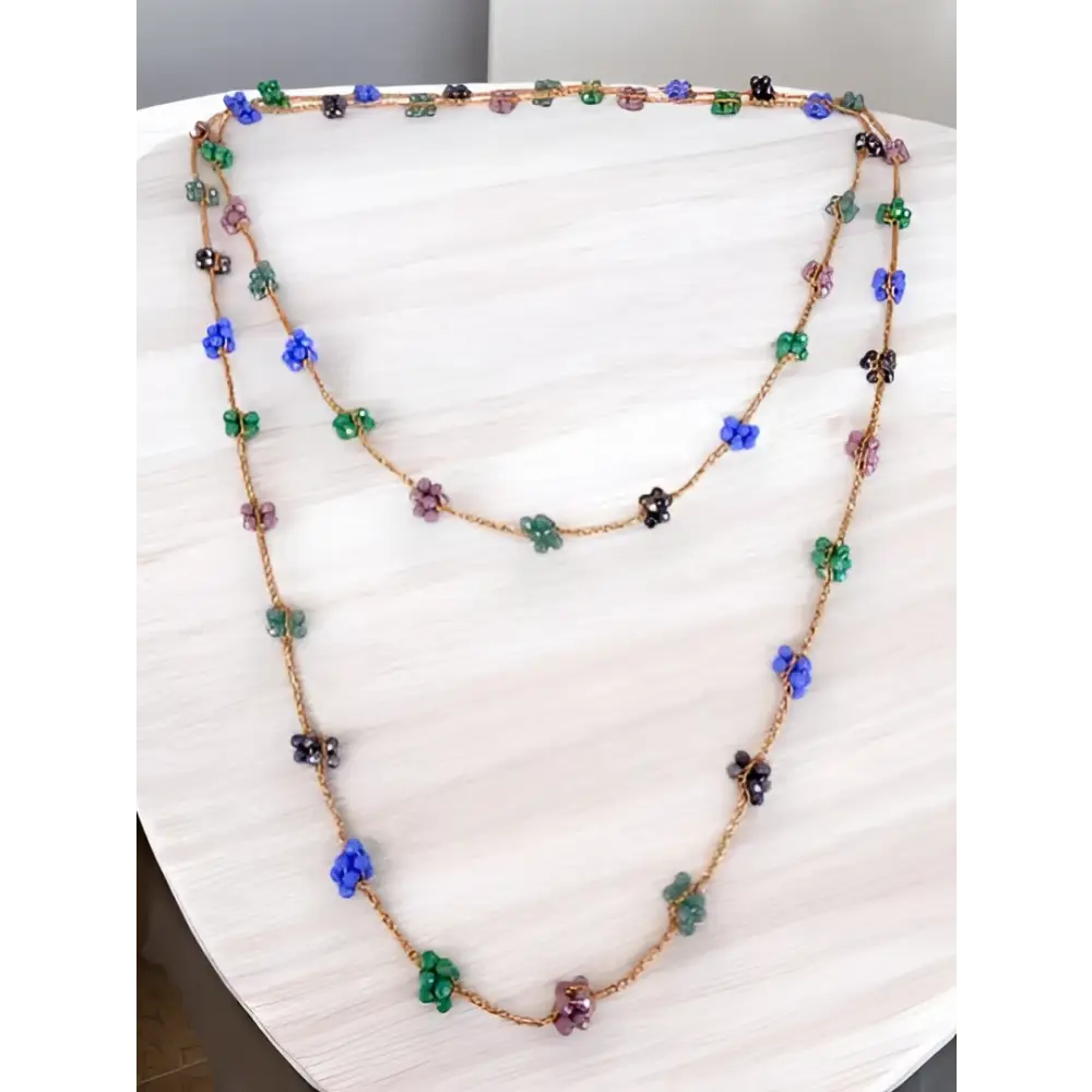Collana handmade Flora multicolor con cristalli floreali blu verdi viola