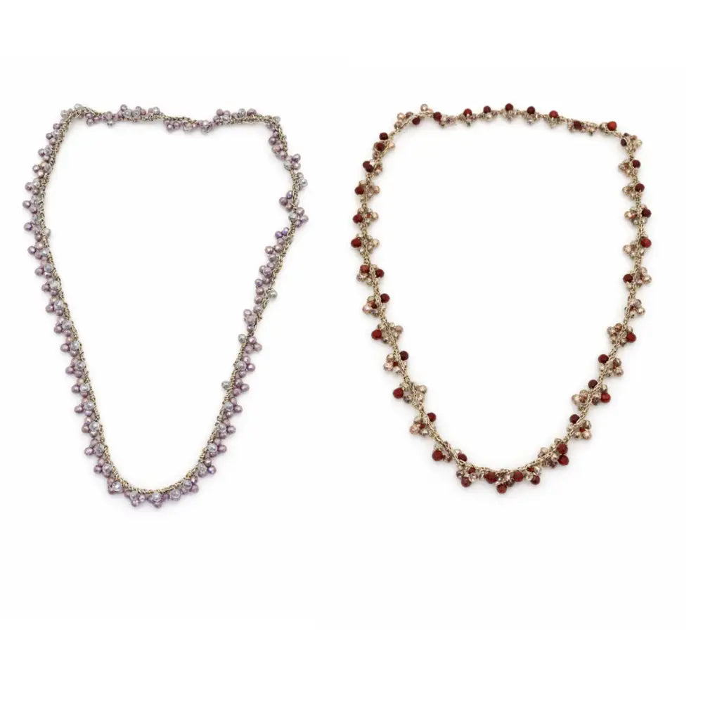 Due collane handmade Luna Malva e Luna Rubino con perle lavanda e rosse su argento