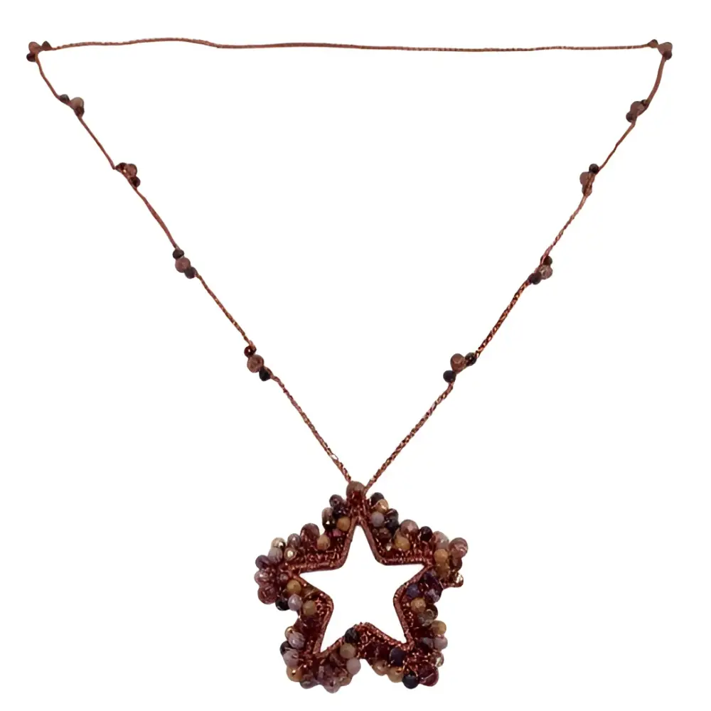 Collana handmade Stella Aurea con pendente stella di perline marroni e catena intrecciata