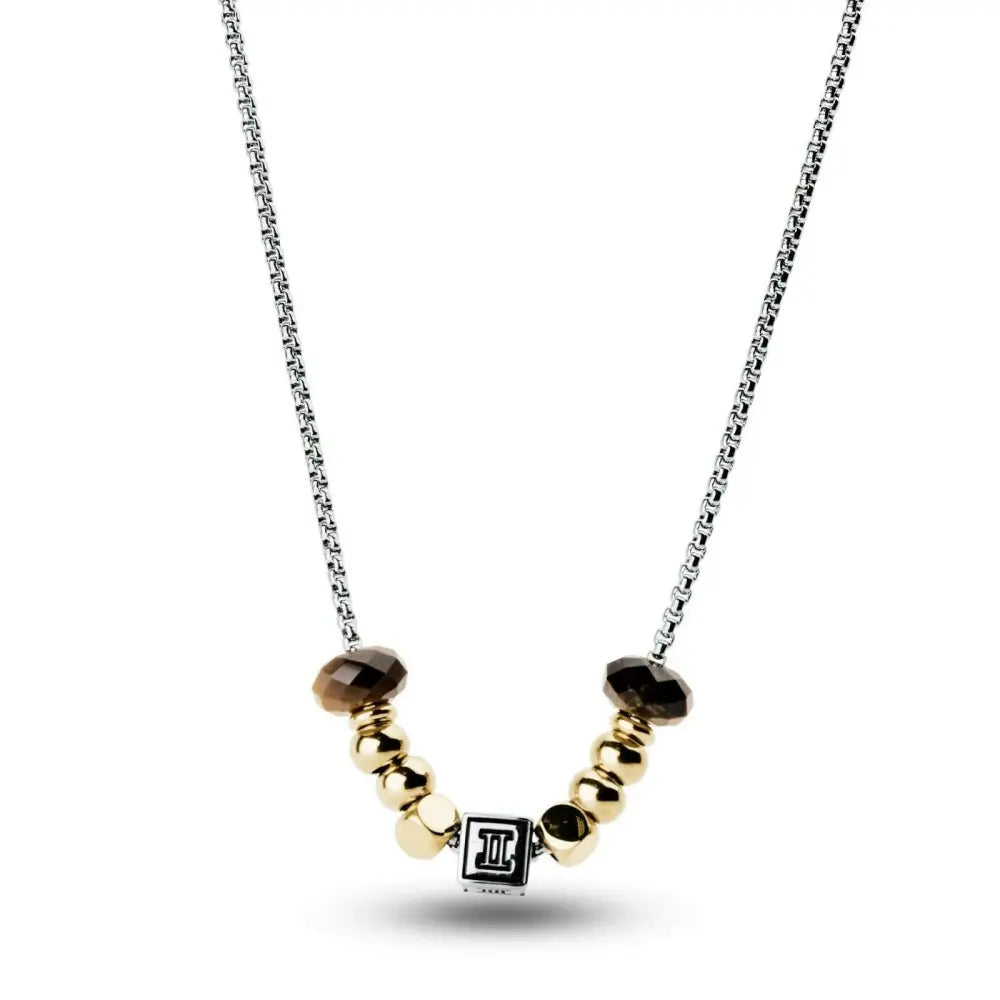 Collana TJMAN Zodiaco Gemelli con ciondolo quadrato oro e argento