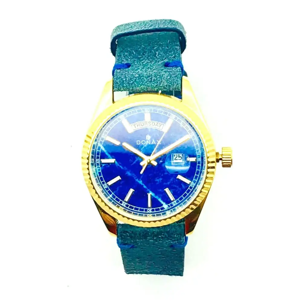 Orologio unisex Donax con datario, quadrante oro e blu e cinturino glitterato country DONAX84433BO