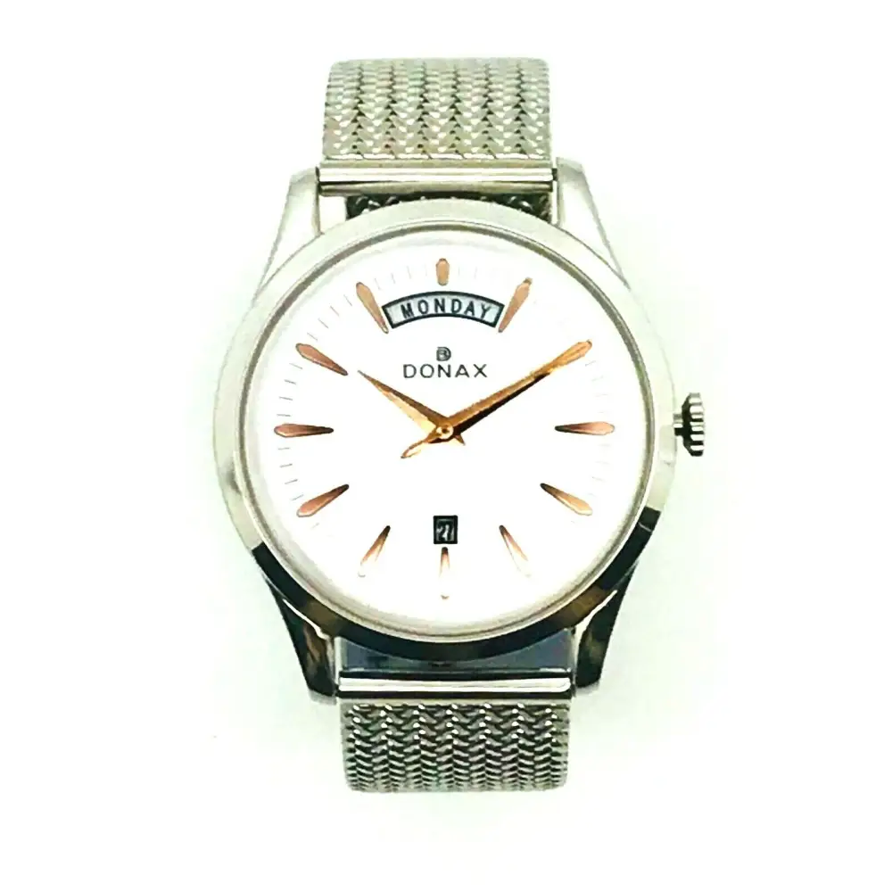 Orologio uomo Donax vintage con maglia Milano argento, quadrante bianco e data