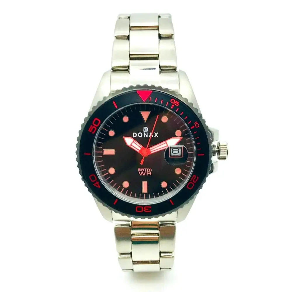 Orologio uomo Donax Submariner DONAXMI1165R nero e rosso con bracciale in acciaio