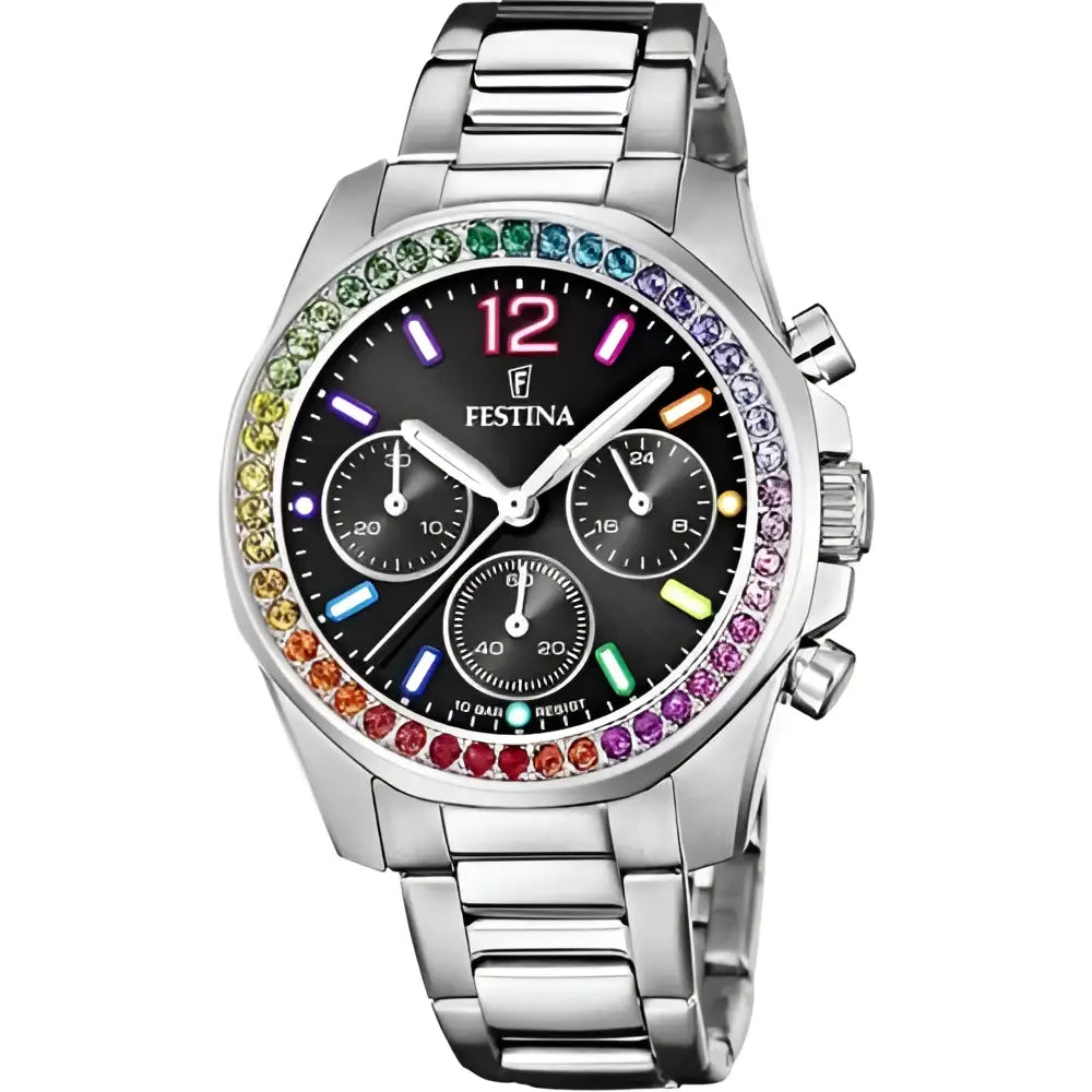 Orologio Festina donna F20606/3 in acciaio con cristalli arcobaleno e quadrante nero